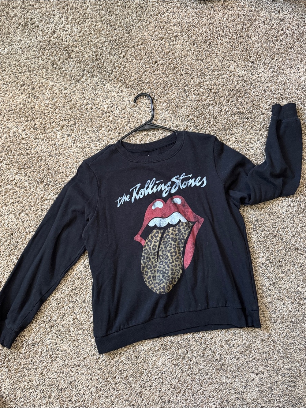 the Rolling Stones Black Sweatshirt with Red Lips and Leopard Tongue